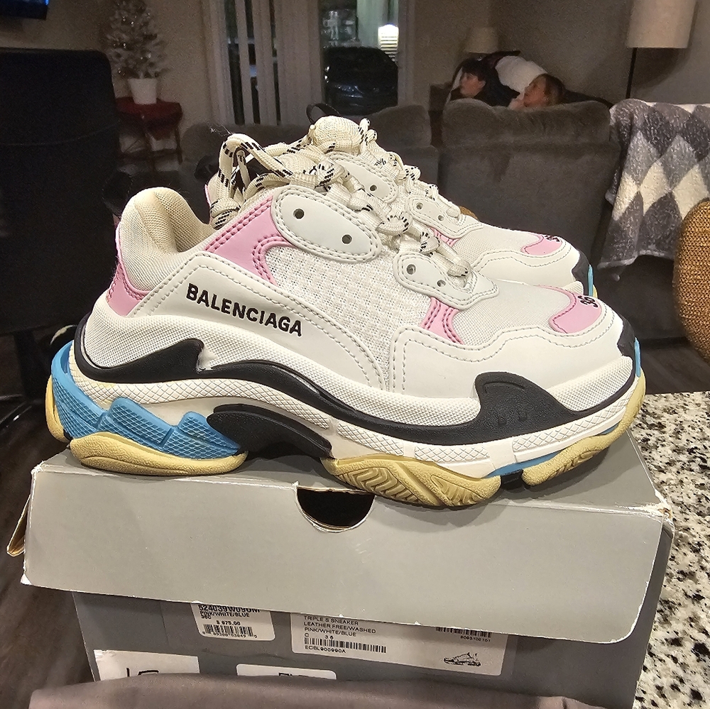 Balenciaga Triple S Pink White Blue Size 36 womans 5.5